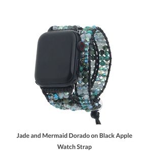 Jade & Mermaid Dorado on Black Apple Watch Strap
